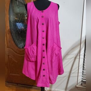 Rima Beachwear Pink Button Front Sleeveless Tunic Dress OS Resort Vacation